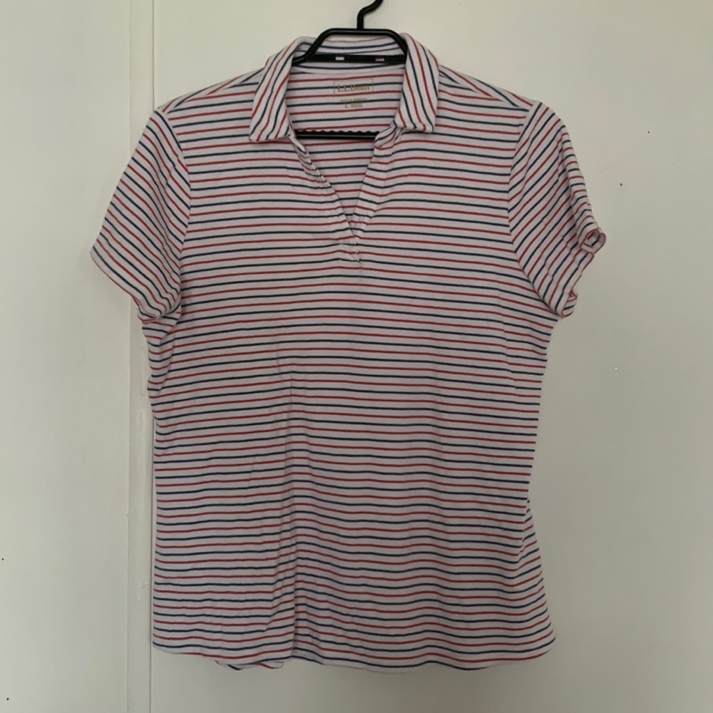 LL Bean striped V-neck Polo